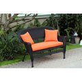 Jeco Black Wicker Patio Love Seat With Orange Cushion And Pillows W00207-L-FS016-CL